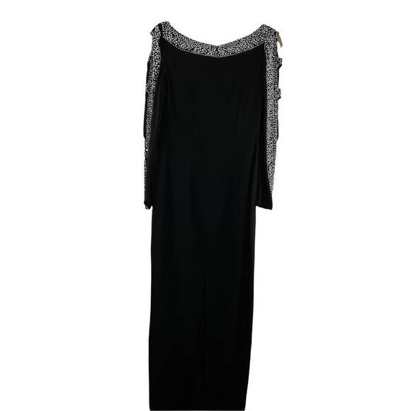 SHO MAX Originals Long Silk Black Dress Silver Beading Gown - Picture 12 of 12